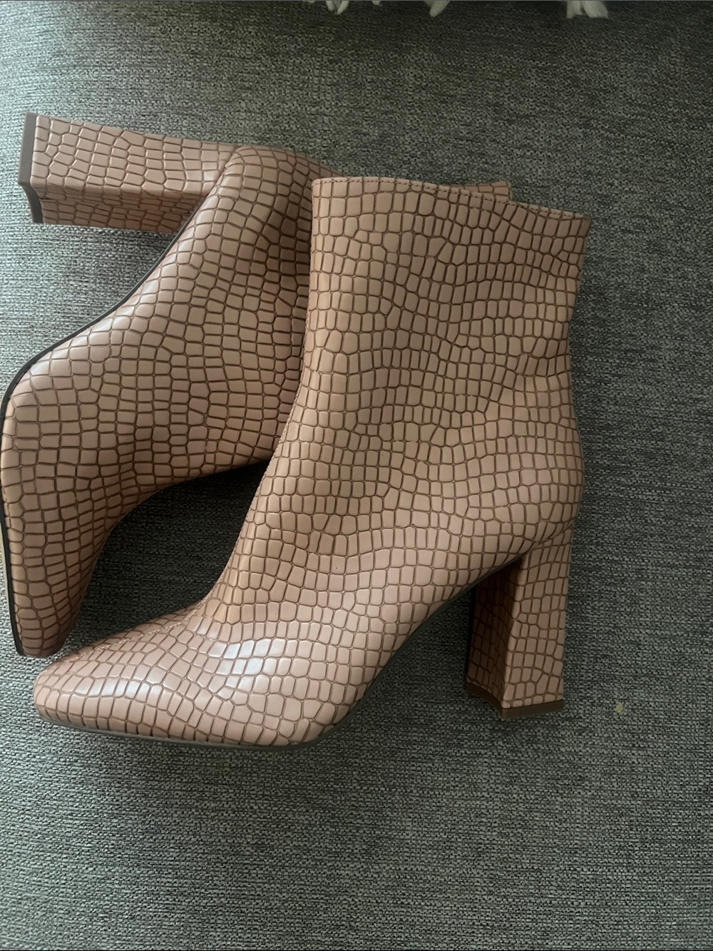 Katy Perry Collections Croc-Embossed Ankle Boots in Taupe